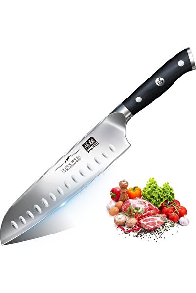 SHAN ZU سكين سانتوكو احترافي بطول 18 سم - شفرة من الفولاذ المقاوم للصدأ الألم...