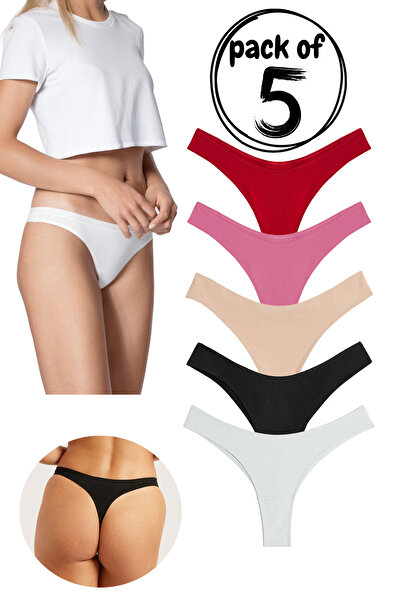 Yohannes Club Women'S, Cotton Basic Thong String Panties, Economical Pack of 5, Chiloti String,