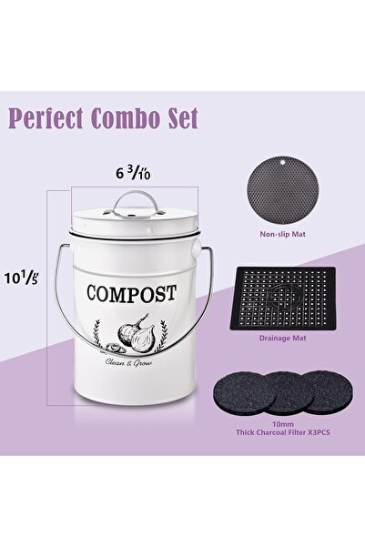 AOSION Kitchen Compost Bin Counter, 1.0 Gallon Indoor Compost Bin with Lid, White