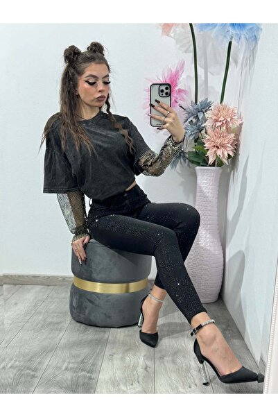 KATYDEA STORE Black skinny jeans with stamped crystals DARIA