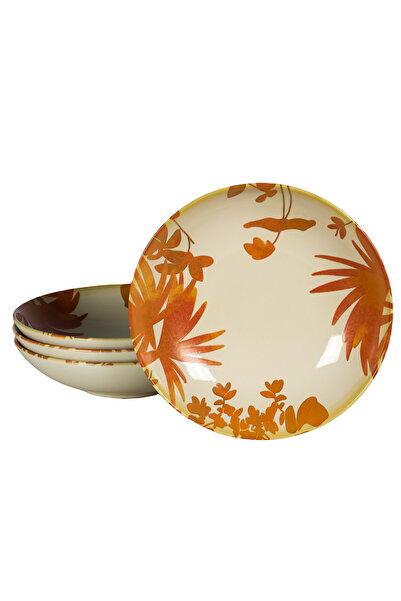 Cesiro Set of 4 deep plates, 21 cm, Hawaii, light cream with orange leaves