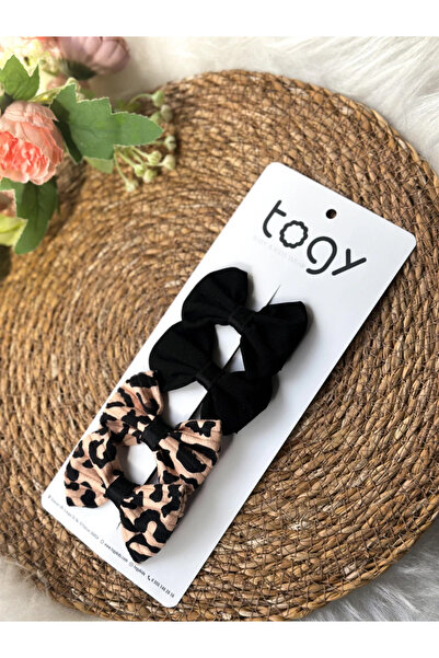 aysskids Black Bow and Leopard Patterned Baby Girl Buckle Set