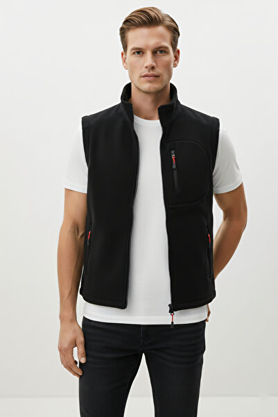Kozik Black Vest Sleeveless 3 Pocket Men's Polar Daily Standard Comfortable Zippered Polar Vest Men