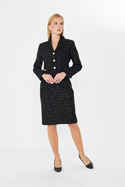 LOVELF Gold Düğmeli Tüvit Etekli Takım Siyah