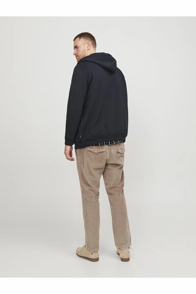 Jack & Jones Plus Men's Black Jjebradley Sweat Zip Hood Noos Pls Plus Size Sweat 12250596-Black