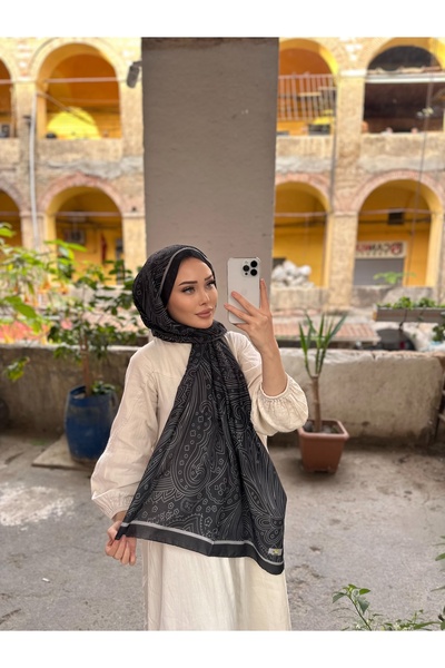 CUOCA LOUNGE Etnik Desen Antrasit Soft Pamuk Şal