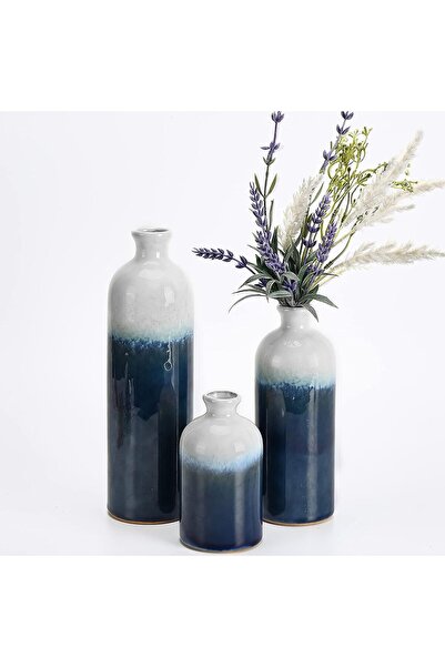 genernic Teresa's Collections Ceramic Vases Set of 3, 25 cm, Navy & White
