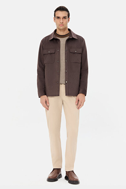 D'S Damat Ds Damat Regular Fit Brown Plain Shirt Coat