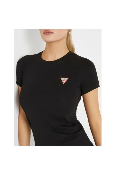Guess Koszulka damska t-shirt SS CN MINI TRIANGLE czarna bawełniana logo XS