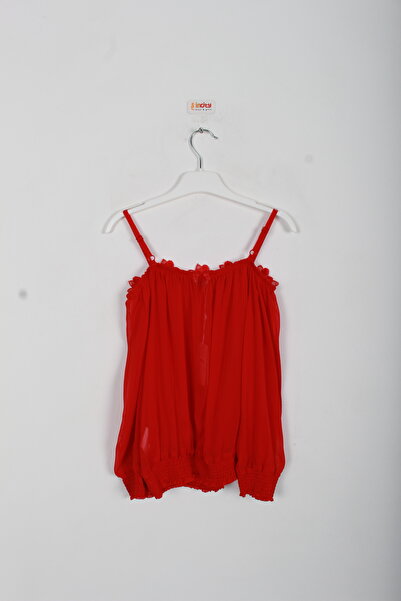 incity Girl's Floral Embroidered Chiffon Suspender Red Blouse