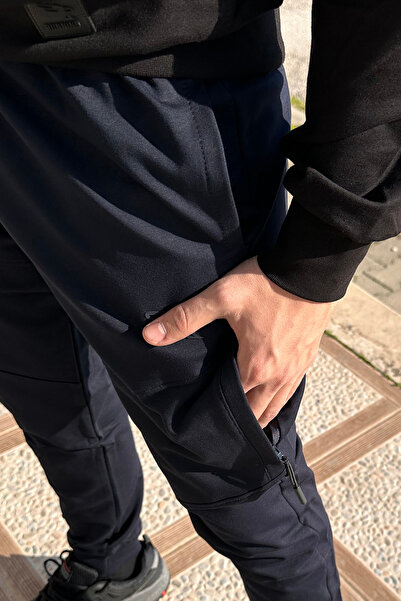 REMSA Men's Sweatpants with Elastic Waistband, 3 Pockets, Zipper Detail, 6630 Navy Blue