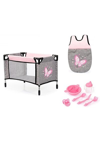 Bayer Travel Pink/Grey Doll Travel Crib Set with Sleeping Bag for Dolls