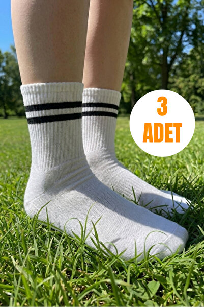 Happyline 3 Pieces White and Black Striped Socks Cotton Tennis Socks Socket S...