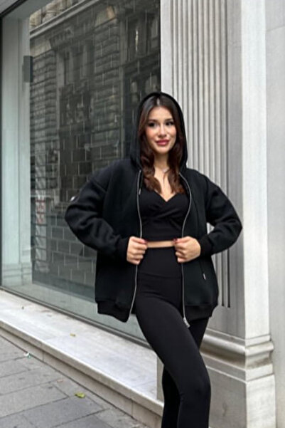 CİDDE Women's Three Thread Sh Fleece-Lined Hooded Zippered Sweatshirt