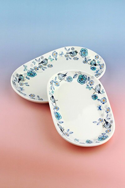 Bursa Porselen Dekor Blue Bird 2 Size Porcelain Boat Plate