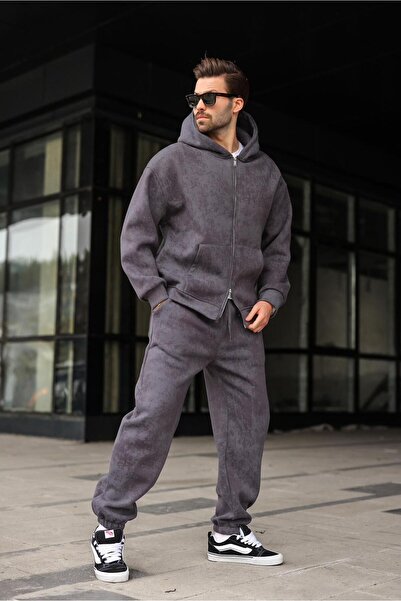 Madmext Smoked Double Zipper Hooded Tracksuit Set E7175