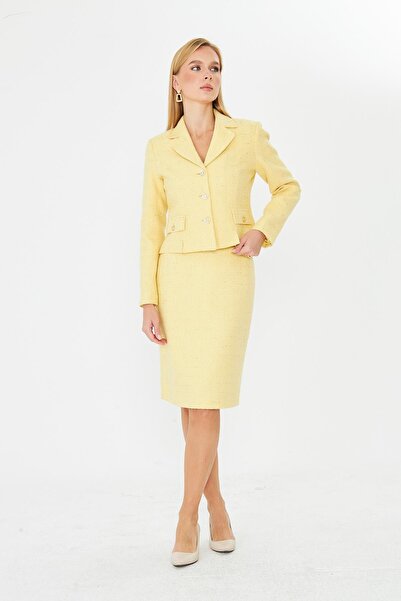 LOVELF Gold Düğmeli Tüvit Etekli Takım Limon