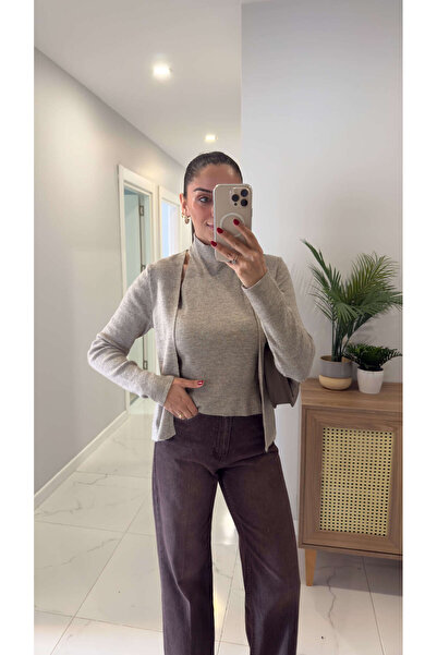 BİRCANÇİL Cwilla Mink Cardigan with Bady Detail