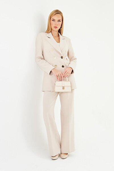 LOVELF Premium Büyük Gold Düğmeli Kruvaze Takım Bej