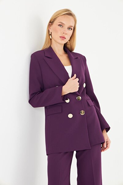 LOVELF Premium Büyük Gold Düğmeli Kruvaze Takım Mürdüm