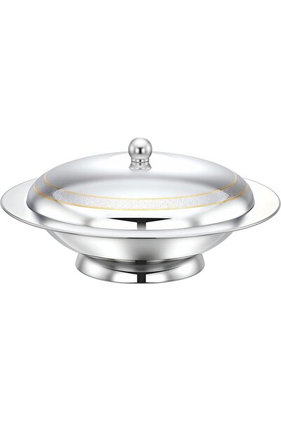 PRADEEP Sabrina Stainless Steel Platter with Base - 30 cm, Gold Ring Design - Silver, 1 Piece