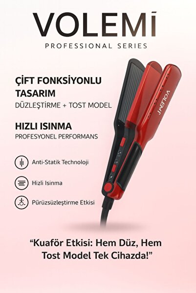 VOLEMİ V-0108 Hair Straightener + Toast Model Maker – Dual-Function Professio...