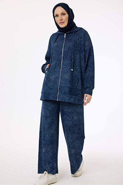 My City 6002 - Stylish Comfortable Dora Luca Hooded Stone Detailed Trousers Hooded Sets