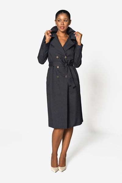 Vessmary Trench Coat VSM921 Navy Blue with Double Breasted Buttons