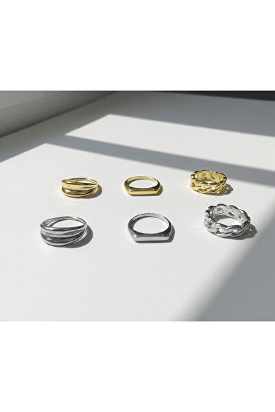 Ervalina مجموعة من 6 خواتم ذهبية وفضية أساسية