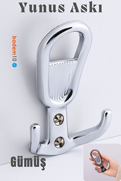 Badem10 Yunus Gümüş Krom Askı Askılık Duvar Vidalı Çanta Elbise Asma Portmanto Vestiyer Banyo Mutfak Askısı