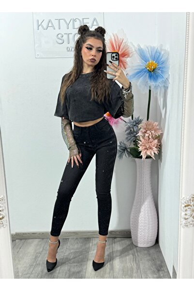 KATYDEA STORE Black skinny jeans with stamped crystals DARIA