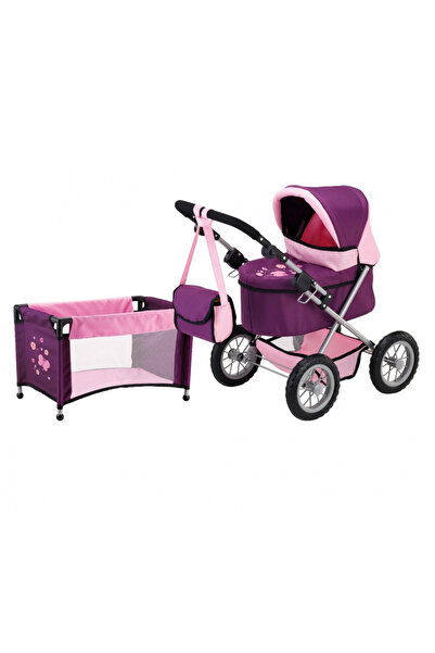 Bayer Trendy Charlene Plum foldable stroller and doll bed set, metal frame, adjustable handle up to
