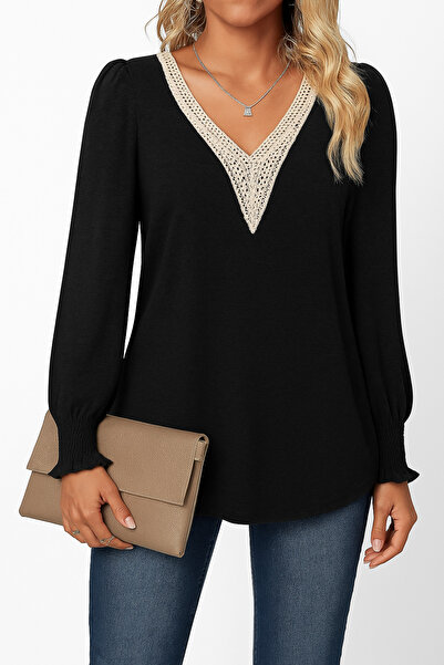 OEM Women's summer blouse, with long flared sleeves, black S