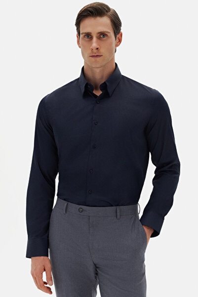 Twn Slim Fit Navy Blue Plain Shirt