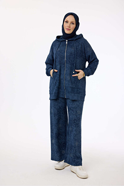 My City 6002 - Stylish Comfortable Dora Luca Hooded Stone Detailed Trousers Hooded Sets