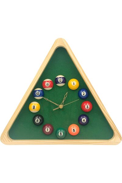 Generic Yuanhe 14-inch Triangle Pool Ball Wall Clock with Solid Wood Frame (Analog)