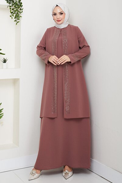 hafsamina Shiny Stone Plus Size Mother Dress Tile Hm2856
