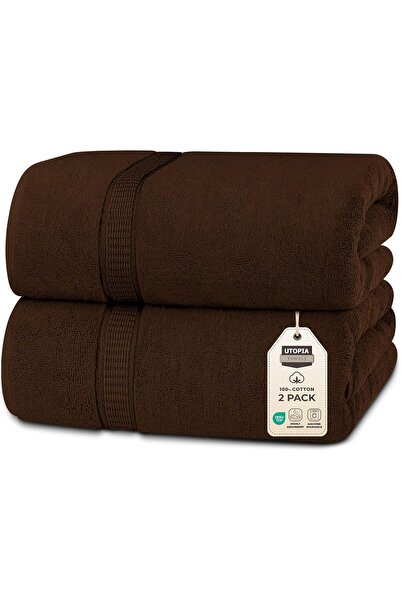 Utopia Towels 100% Ring-Spun Cotton 600GSM Large Bath Towel 88.9x177.8 cm - 2-Piece (Dark Brown)