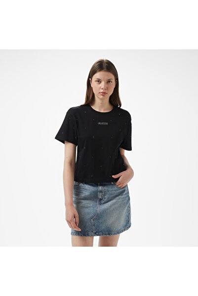 Guess Primula Rhinestones Kadın Siyah T-Shirt