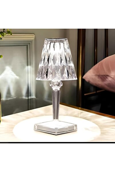 Houmt Crystal Table Lamp Touch Control, 2000mAh Rechargeable LED Diamond Table Lamp with 3-Color Lig
