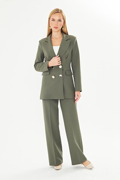 LOVELF Premium Büyük Gold Düğmeli Kruvaze Takım Haki