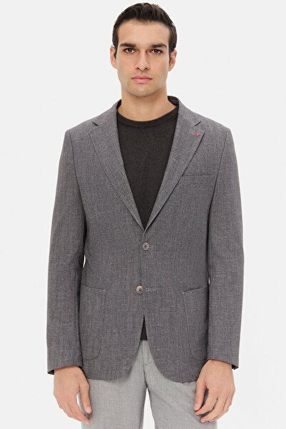 D'S Damat Ds Damat Regular Fit Gray Dobby Fabric Jacket