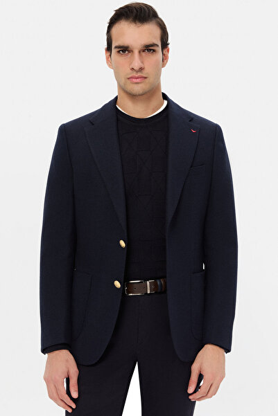 D'S Damat Ds Damat Regular Fit Lacivert Armürlü Kumaş Ceket