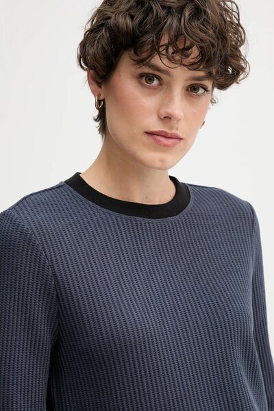 Calvin Klein Women's Regular Fit Fine Knit Fabric Round Neck Long Sleeve Blue T-Shirt Lv047D225G-Vek