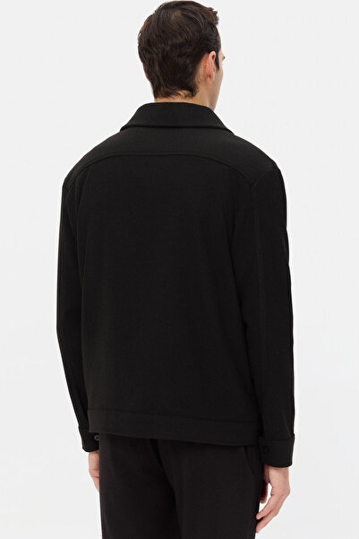 Twn Relaxed Fit Black Knitted Shirt Jacket