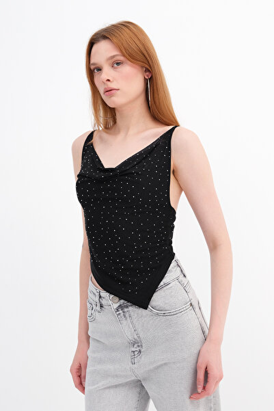 Addax Asymmetrical Cut Stone Blouse A17728