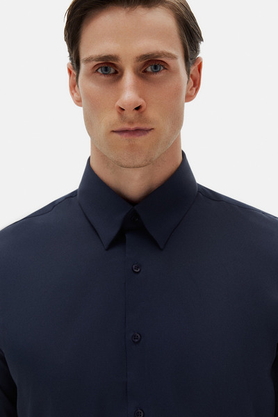 Twn Slim Fit Navy Blue Plain Shirt