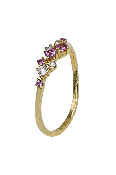 Gold 14K Ring with Diamonds and Pink Sapphires