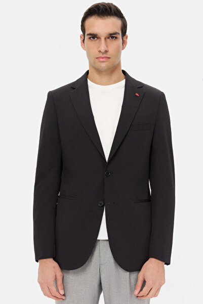 Twn Slim Fit Black Dobby Fabric Jacket