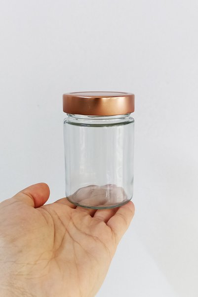 Afracam 350 ml Jar with Copper Deep Lid 350 Cc Transparent Jam, Marmalade Glass Jar Deep 6 Pieces